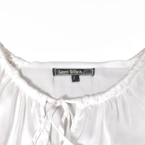 LOVE STITCH White Peasant Blouse Size S Boho Hippie South Western Simple Clean - Picture 7 of 10
